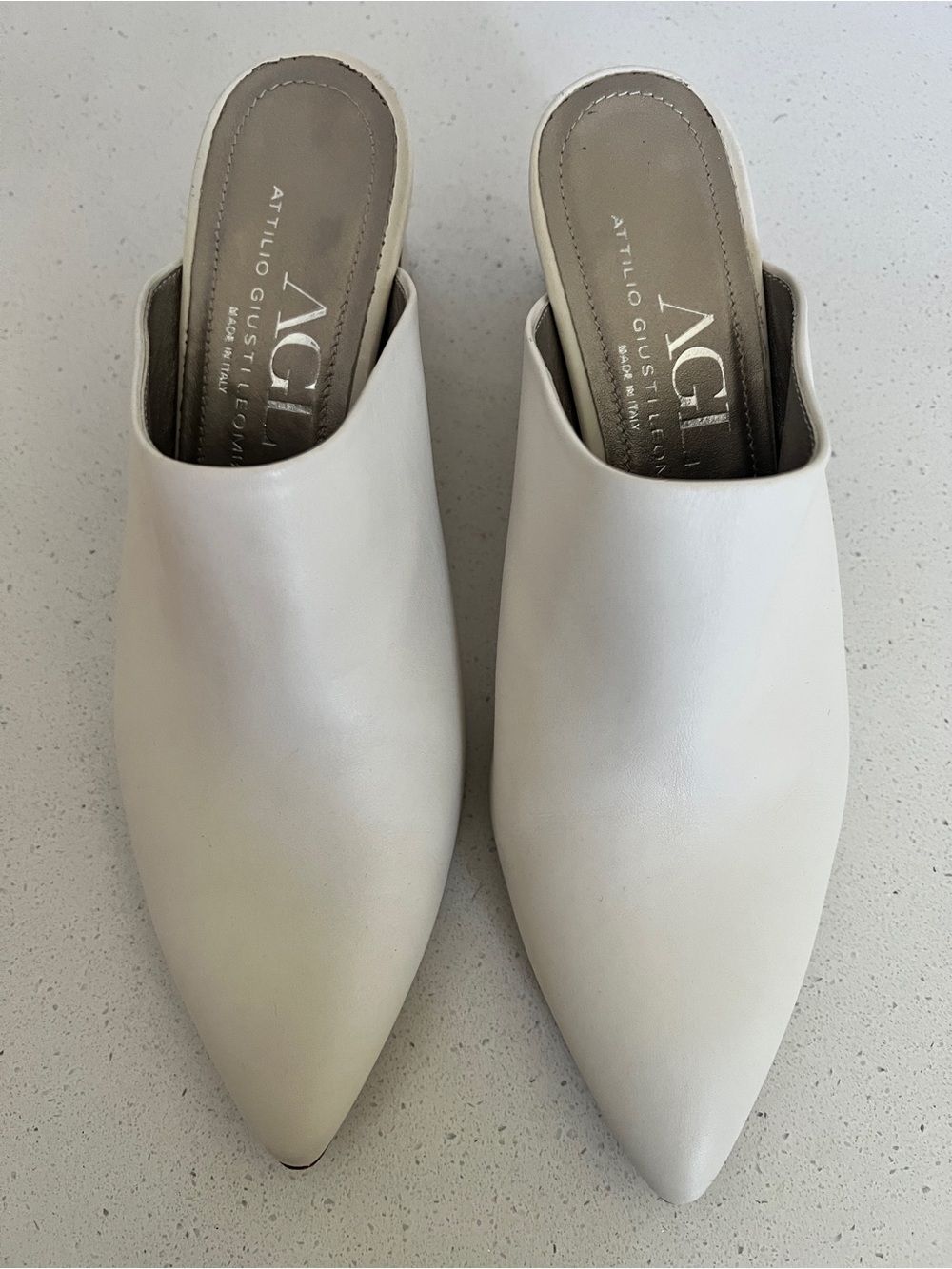 AGL Cream Italian Leather Pointed-Toe Mule